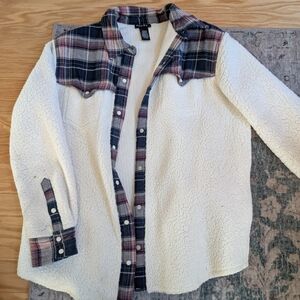 Wrangler Sherpa Button-Up with Plaid Trim